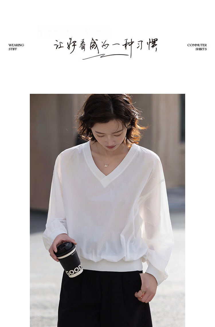 Demana Light Breath Cloud Oxygen Cotton Spring Relaxed Lazy V-Neck Ribbed Loose Slim Sweatshirt for Women Premium Feel 10