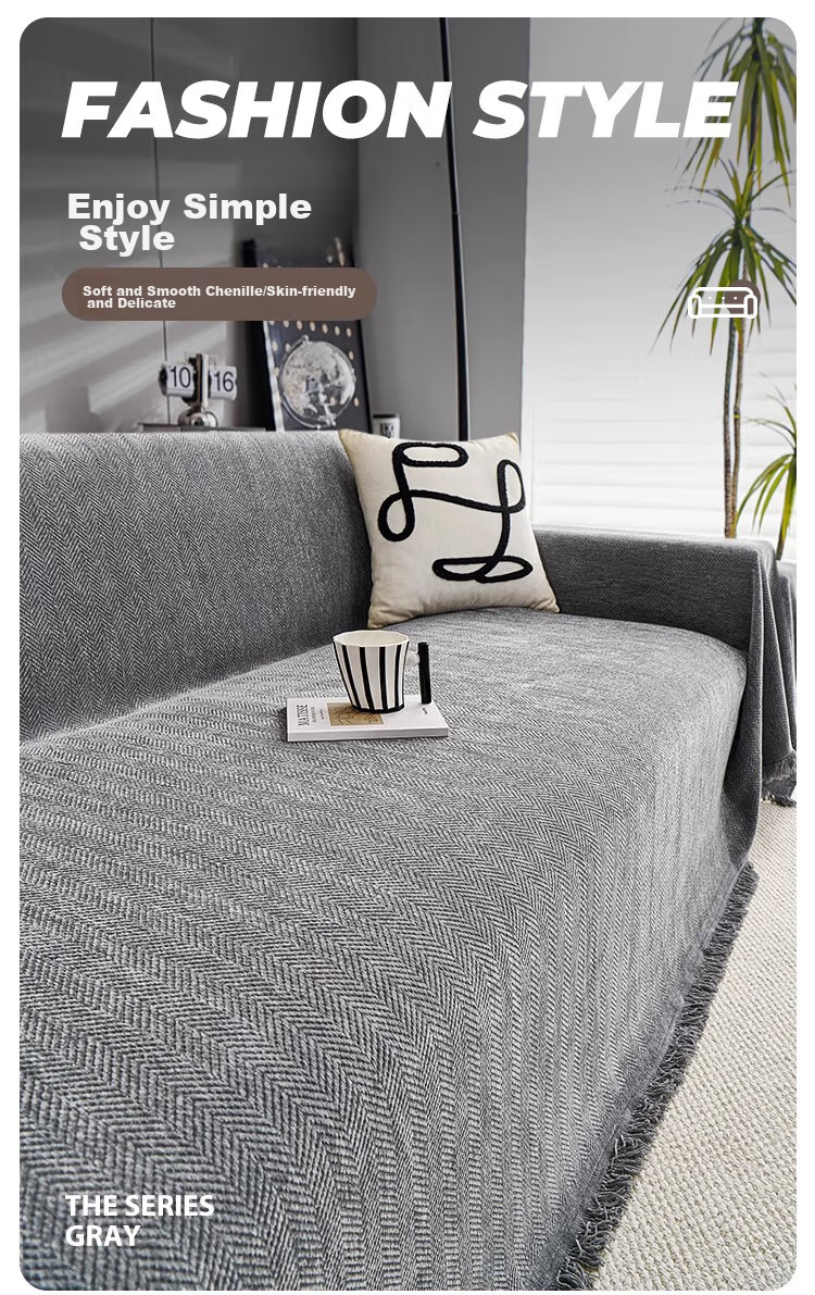AVIVI Sofa Cover, Full Coverage Sofa Throw, Chenille Anti-Cat Scratch Sofa Slipcover, All Seasons, 180*230cm, Herringbone Pattern, Gray 1
