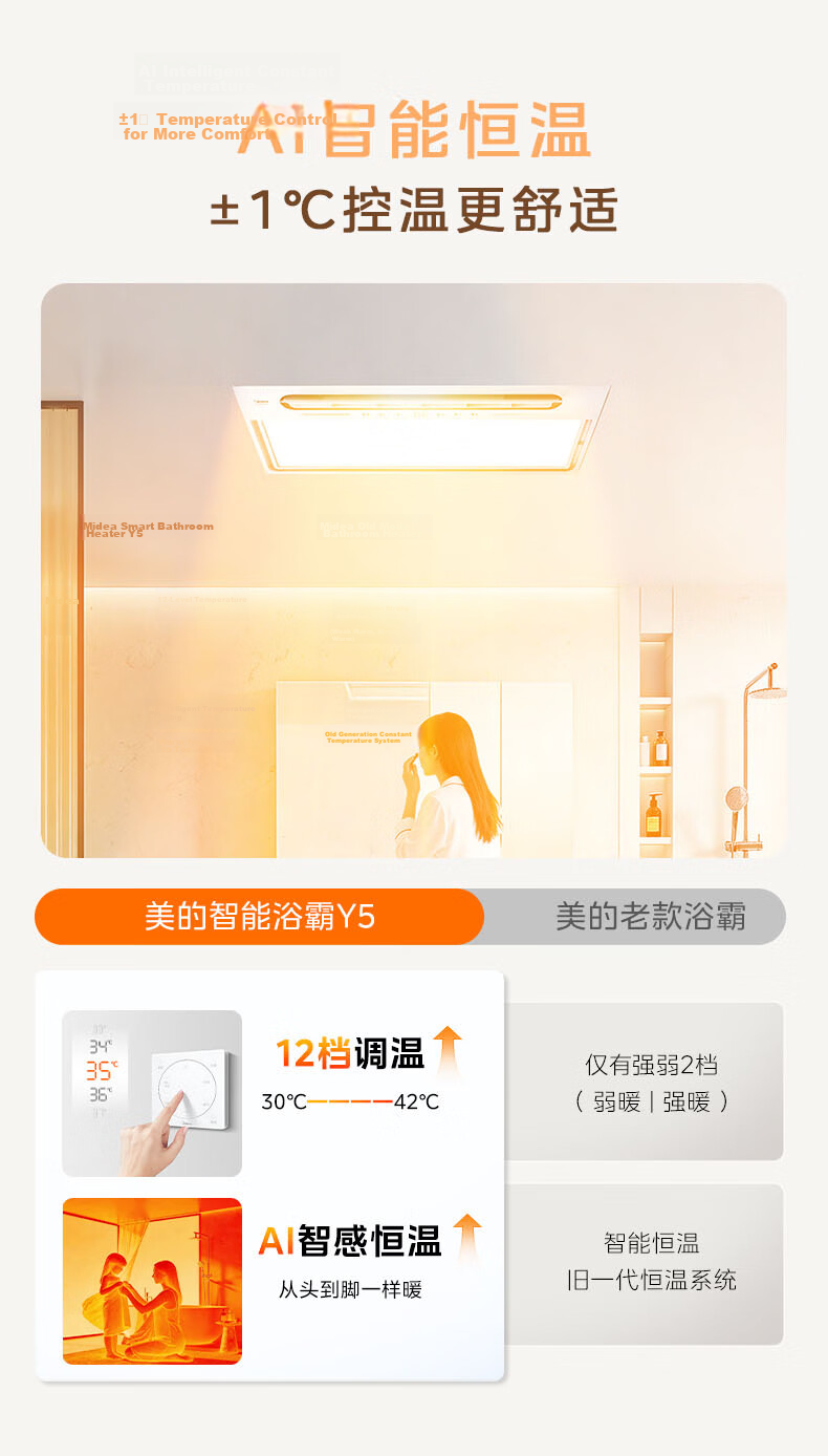 Midea Warm Air Bathroom Heater Yunfan Series Warm Air Lighting Exhaust Integrated Wide Angle Swing Warm Y5 4
