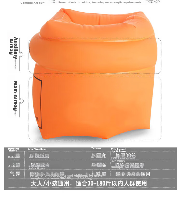 BWNK Swimming Arm Floaties Swimming Sleeves Swimming Float Ring Adult Children Swim Ring Swimming Gear Orange 5