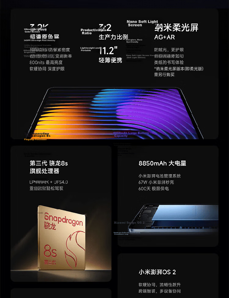 Xiaomi Pad 7 Pro [National Subsidy] 11.2-inch 3.2K Eye-care Display Snapdragon Surge OS2 Student Tablet 8GB+256GB Green Pine 2