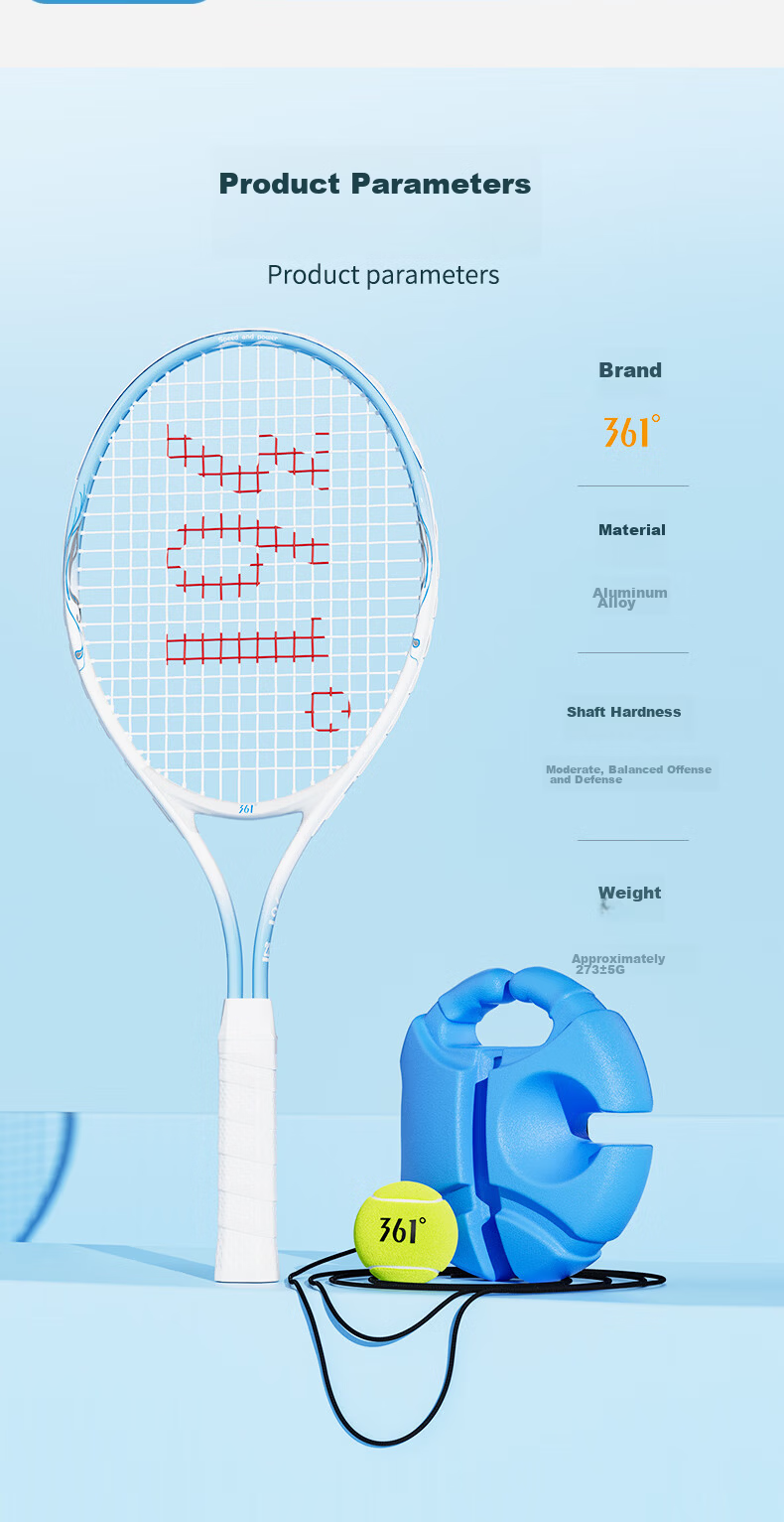 361° Tennis Racket Unisex Beginner Professional Single Racket with Strings Self-Practice Rebound Training Set 14