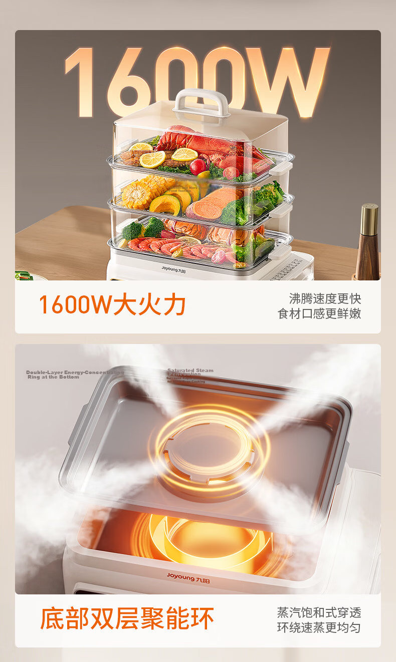 Joyoung Electric Steamer Pot, Electric Cooking Pot, Electric Hot Pot for Home Use, Multifunctional Electric Cooker, Breakfast Steamer for Corn Buns, Electric Hot Pot, 13L Three-Layer Large Capacity Stainless Steel Enlarged Steamer Pot GZ162 10