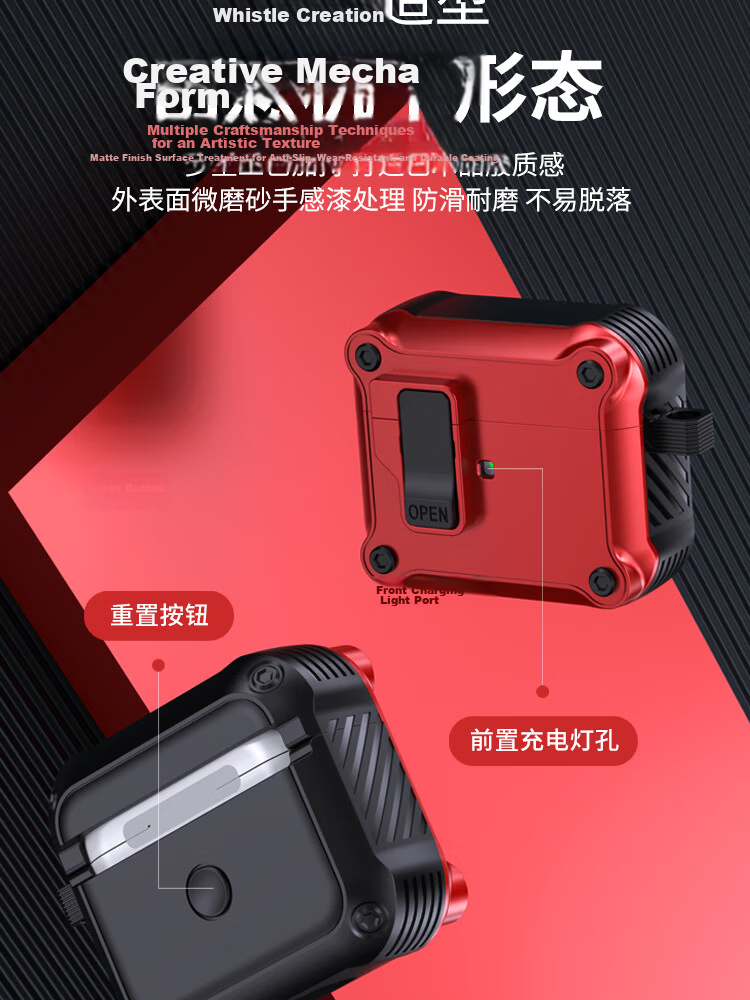 ESCASE AirPods 4 Protective Case, Apple Earphone Cover for Fourth Generation, Shockproof Armor Magnetic Protective Shell, Anti-Loss Detachable Smart Pop-Up Case, Black 3