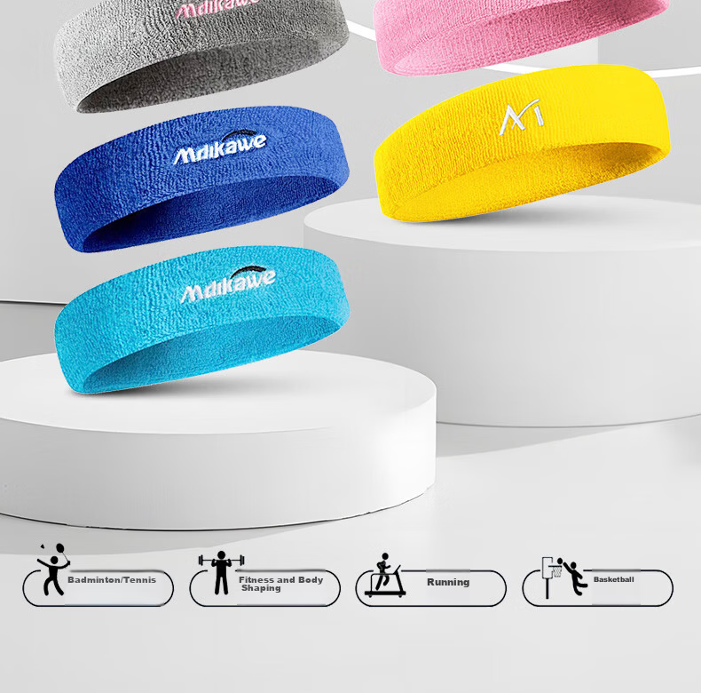 Mdikawe Sports Headband Sweat-Absorbing Band for Men And Women, Running Basketball Sweat-Guiding Headband, Hair Tie, Forehead Band, Black 10