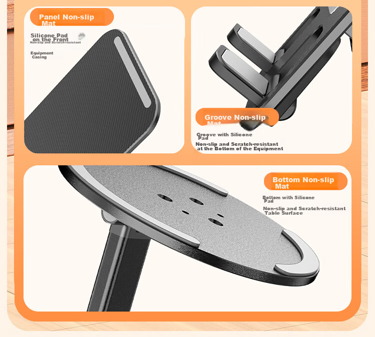 BZBC Travel Portable Phone Stand Aluminum Alloy 360-Degree Rotatable Clip-on Desk Mount for Airplane High-Speed Train Outdoor Vlog Live Streaming Selfie Stick Silver 9