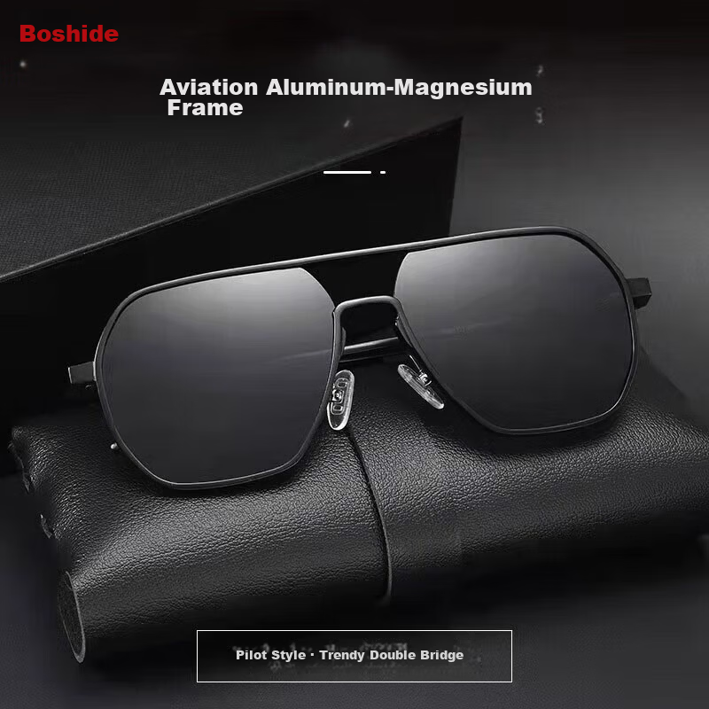 Boshide Driving Glasses Polarized Sunglasses Day and Night Photochromic Polarized Men's Sunglasses Black Frame Black Gray Lens