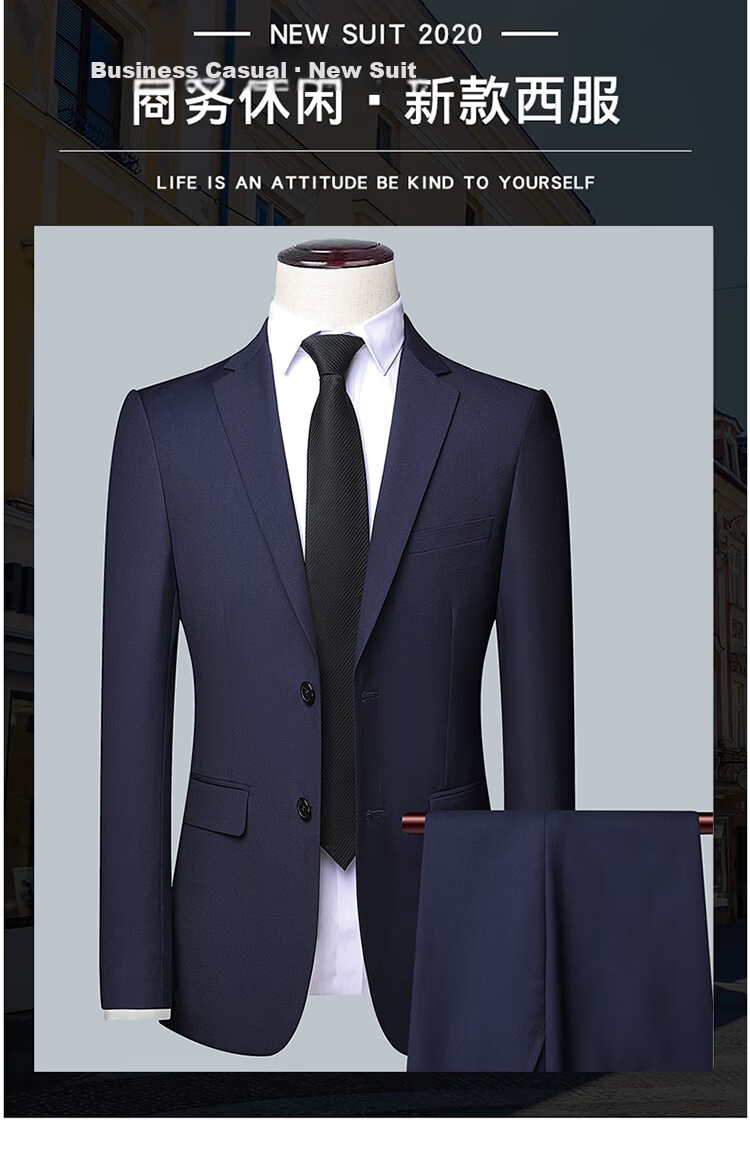 ROMON Men's Suit Set, Small Suit Jacket, Professional Formal Wear, Slim Fit Casual Groomsman Suit, Navy Blue 6XL 1