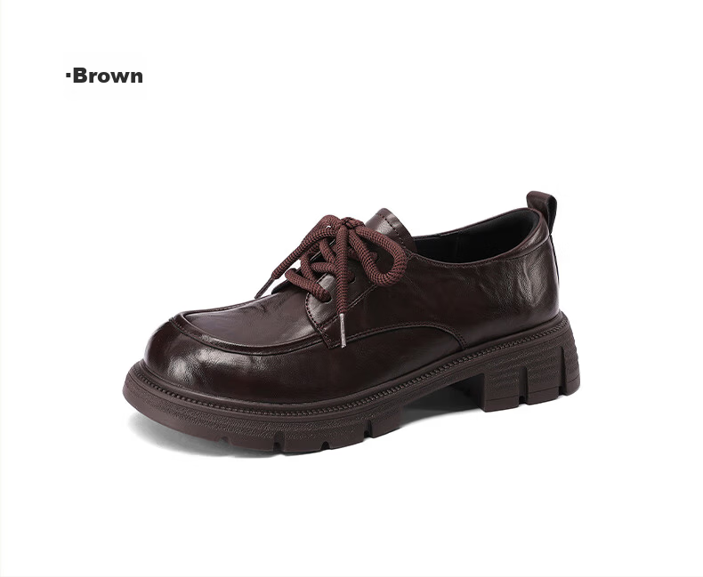 MULINSEN Women's Summer Versatile Block Heel Loafers Comfortable Commuter British Style Leather Shoes Brown Size 37 25
