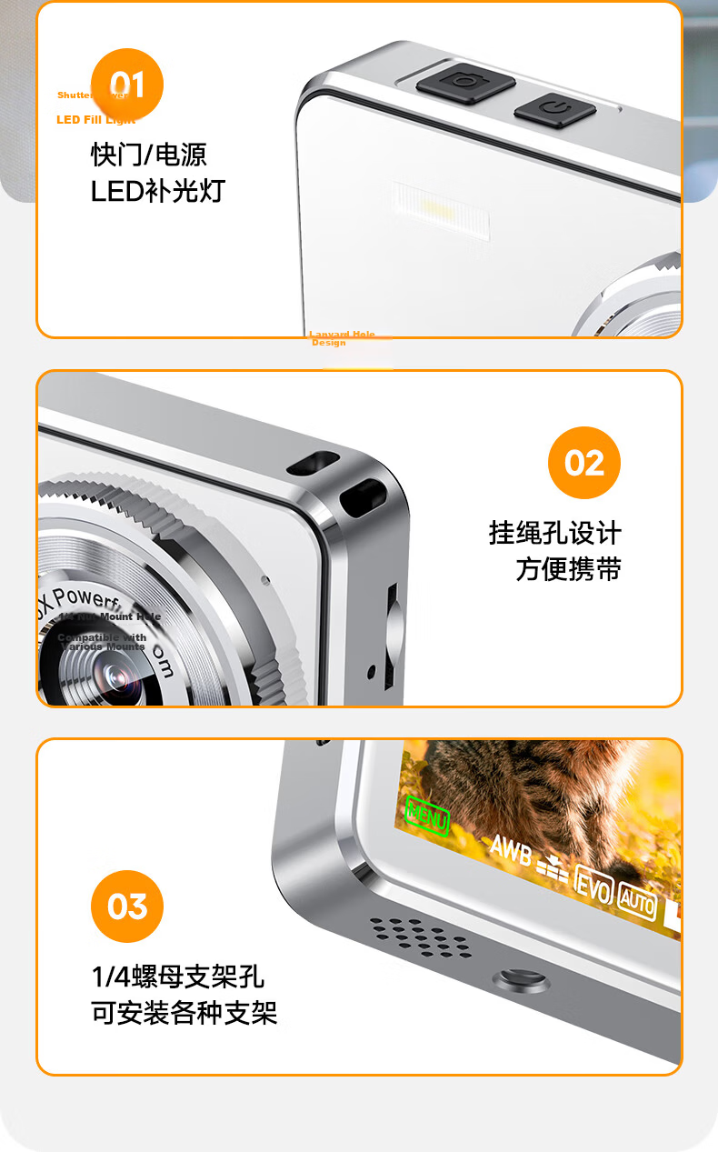 BENJIE U9 Student Digital Camera with Touchscreen, Card Slot, Metal Body, High-Definition Campus And Travel Alternative, Ccd, Dual Rear Cameras, 64GB, White 19
