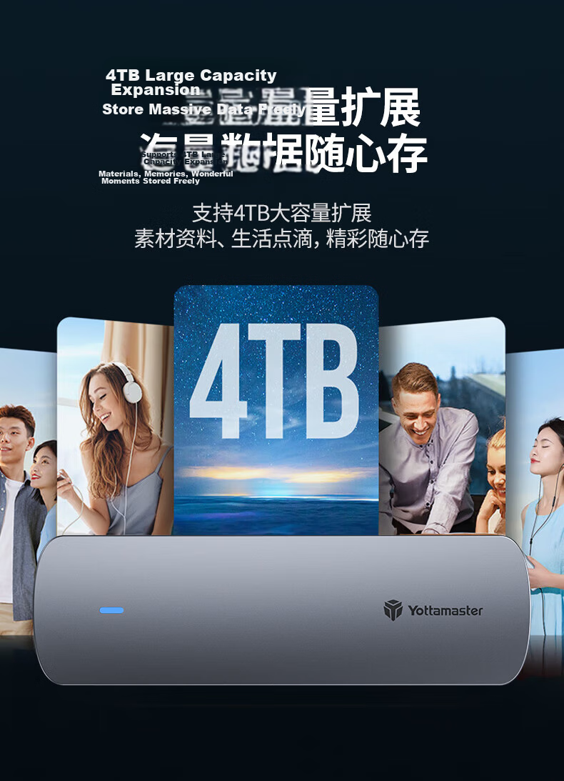 Yottamaster M.2 Hard Drive Enclosure, NVMe/SATA Dual Protocol, Type-C3.2 External Portable Hard Drive Enclosure, Compatible with Apple 15 Laptops And Tablets 15