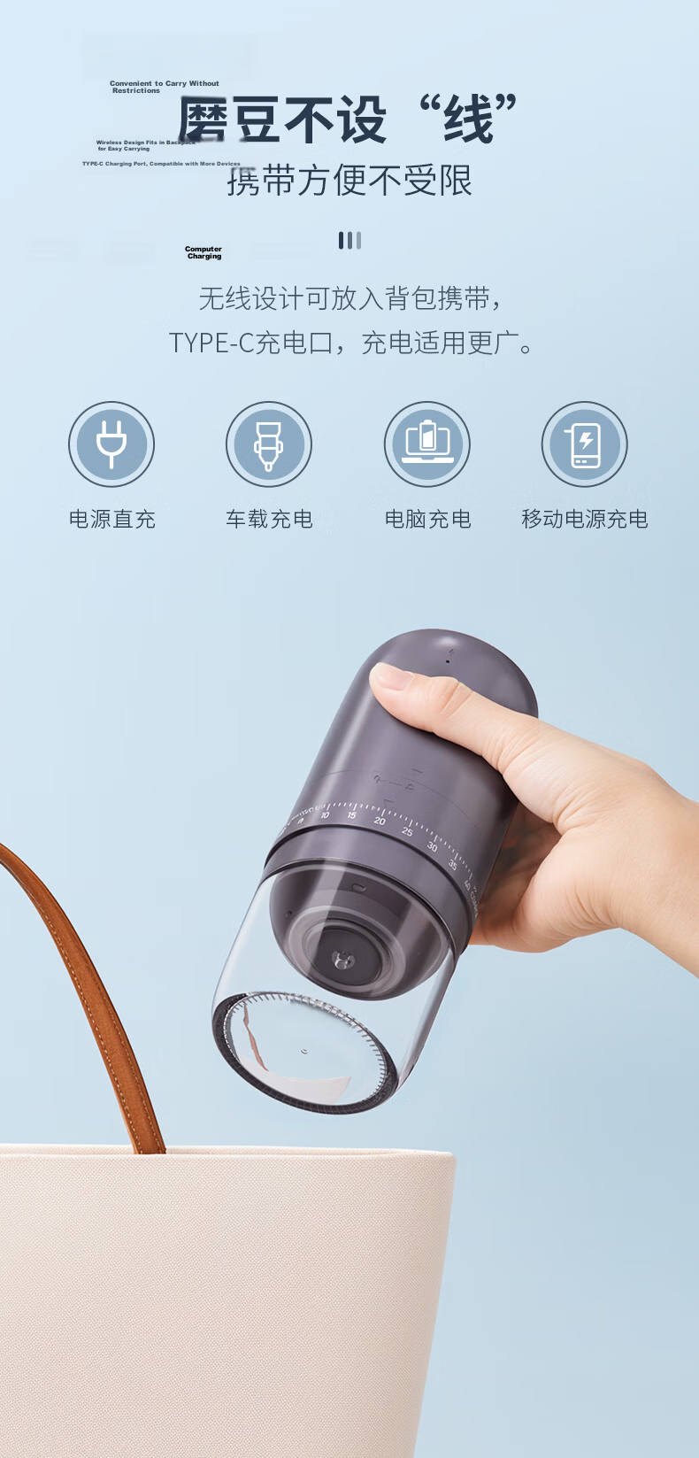 CLITON Electric Coffee Grinder, Portable Manual Coffee Grinder, Automatic Grinding Machine for Pour-Over Coffee 17