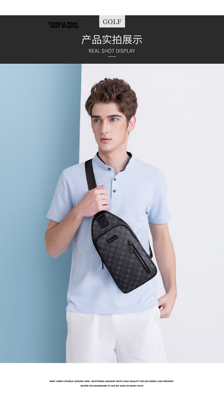 GOLF Men's Large Capacity Chest Bag Printed Crossbody Shoulder Bag Casual Business Small Backpack Phone Bag Trendy Sports Bag 20