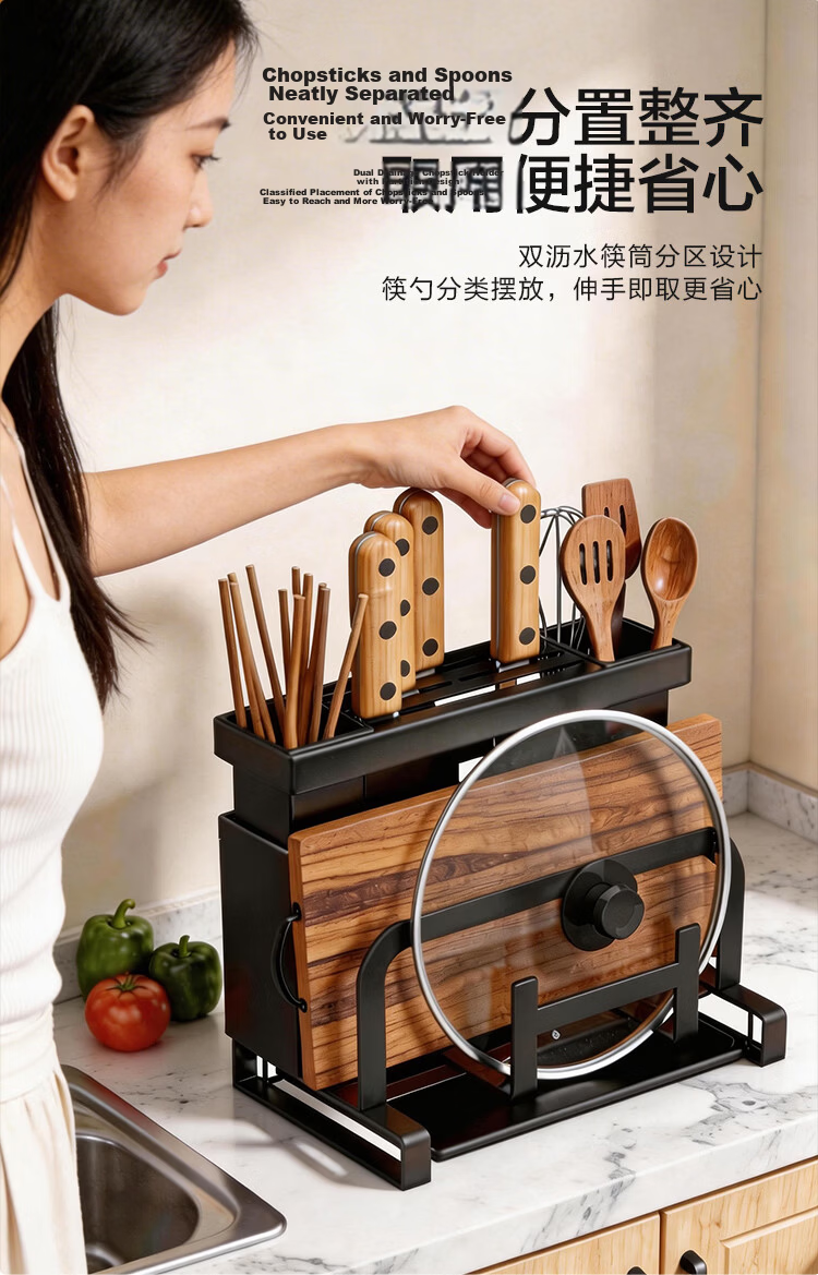 JD Original Black Knight Knife Holder Storage Rack Kitchen Organizer Chopping Board Stand [No Installation Required] 6