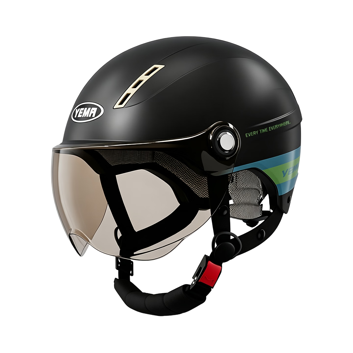 YEMA 3C Certified 359S Electric Motorcycle Helmet for Men And Women, Summer Sun Protection Half Helmet, All-Season Universal Safety Helmet, New National Standard, Matte Black Floral + Coffee Short Visor