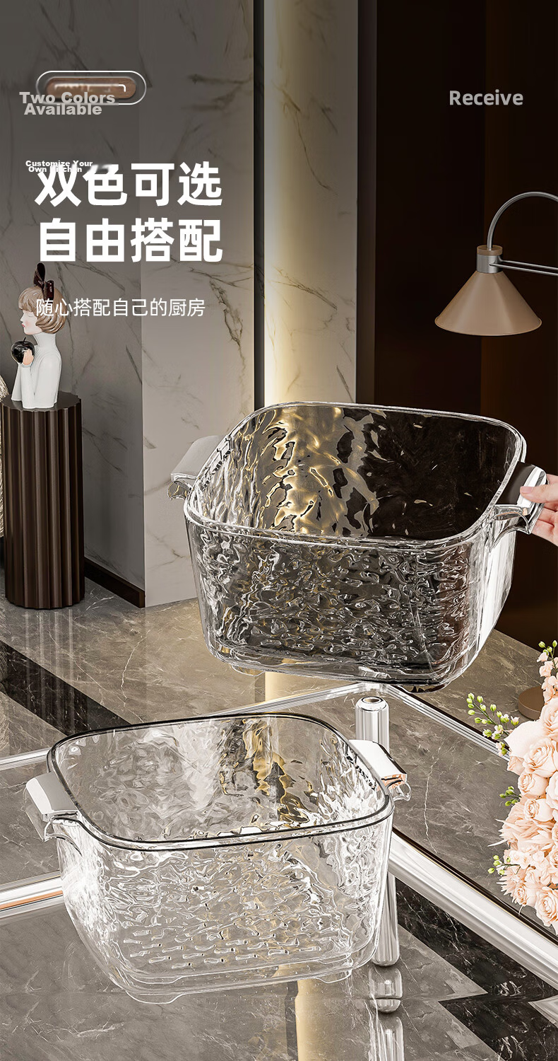 Jiadu Kitchen Sink Drainer Basket, Double-Layer Thickened Fruit Tray, Household Living Room Coffee Table Sink Strainer Basket 6