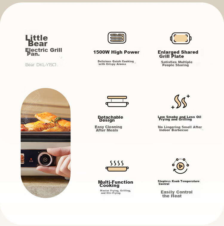 Bear 2-in-1 Grill and Hot Pot Electric BBQ Pan Multi-Functional Household Electric Grill and Hot Pot with Dual Compartments, Detachable and Temperature Control L21D2 6