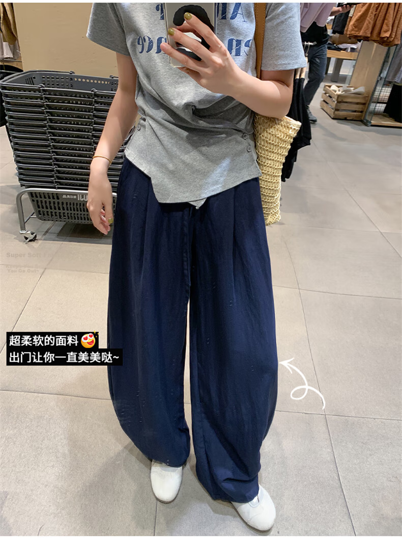 Langsha Tencel Linen Wide-Leg Pants for Women Summer 2026 New High-Waist Slimming Draped Loose Casual Curved Cut Pants 11