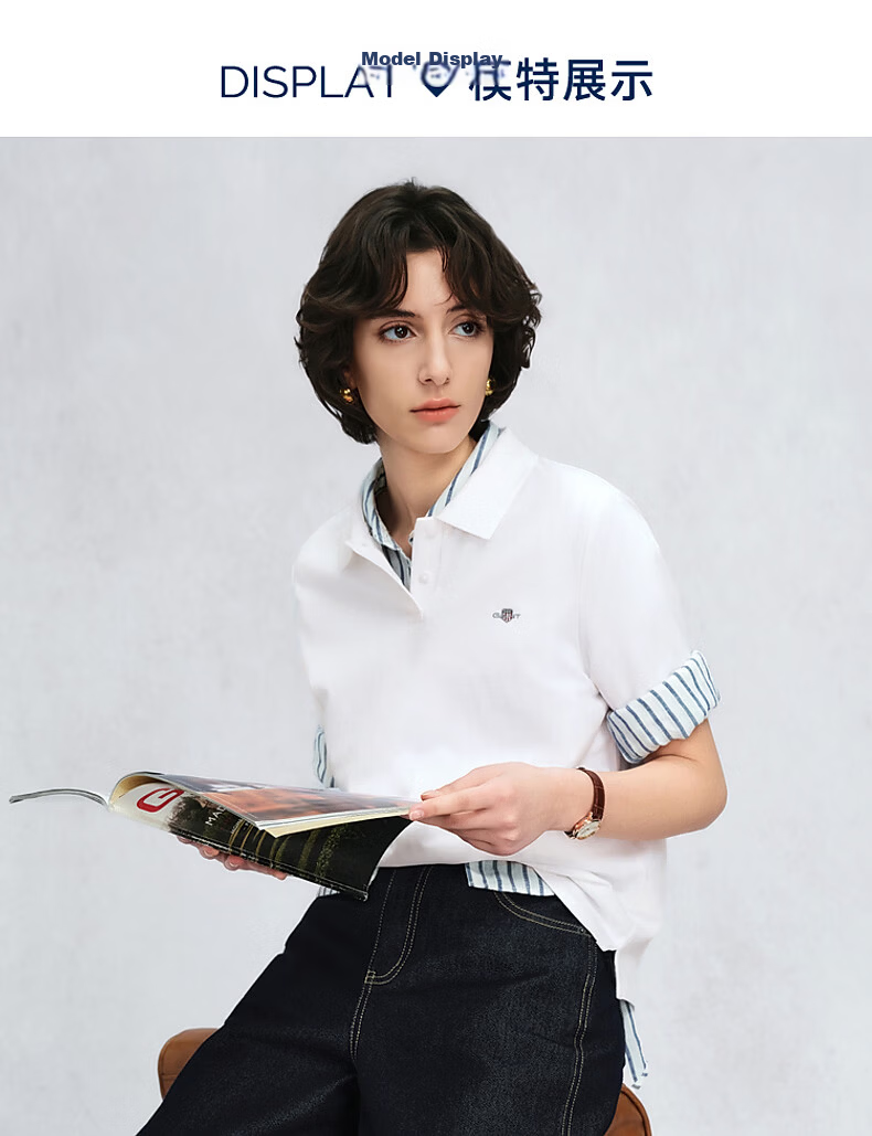 GANT Outstanding Polo Spring Summer Women's Cotton Short Sleeve Polo Shirt with Lapel Collar 682-Cherry Blossom Pink L 3