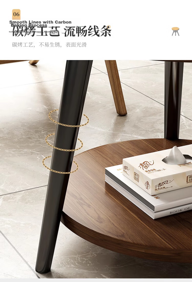Zhuobo Walnut Color Coffee Side Table Small Table Living Room Sofa Side Table Double Layer Round Tea Table Storage Rack Bedside Cabinet CJ09 8