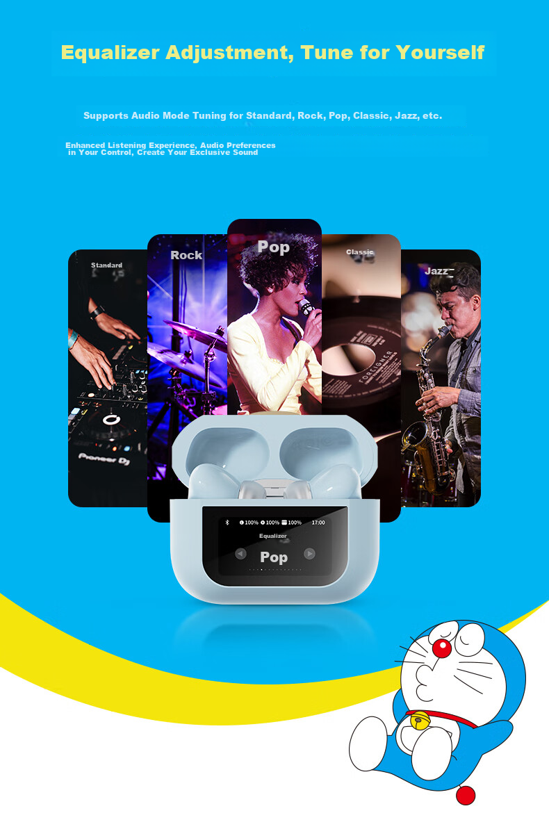 ROCK Doraemon Touchscreen Bluetooth In-Ear Earphones Soft Earplugs Noise Cancelling Call Long Battery Life Lossless Sound Sports Gaming Valentine's Day Gift for Men and Women 8