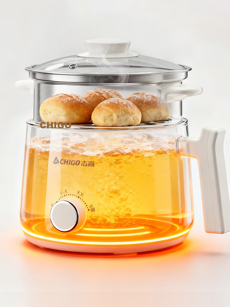CHIGO Electric Cooking Pot [0 Plastic 0 Coating] Electric Hot Pot Small 304 Stainless Steel Mini Electric Pot Integrated Instant Noodle Small Hot Pot Multifunctional Pot Birthday Gift 1.7L 16
