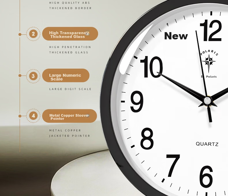 POLARIS Wall Clock Fashion Creative Living Room Silent Simple Quartz Clock 30cm Coffee Wood Color New Year Refresh 10