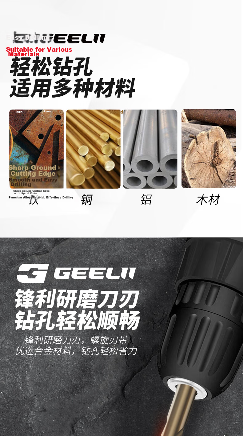 GeeLii Cobalt Twist Drill Bit Set Stainless Steel Metal Punch Impact Drill Bits 4.5mm 10pcs 56210 3