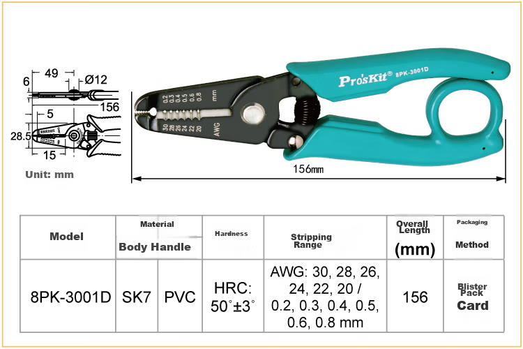 Pro'sKit 8PK-3002D Wire Stripping Pliers with Hanging Ring (0.8-2.6mm) 2