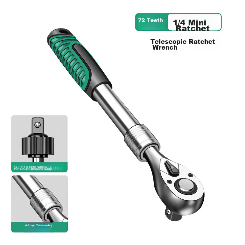 Baolian Large Medium Small Ratchet Telescopic Wrench Auto Repair Tool Bidirectional Socket Quick 72-Tooth Pearl Nickel