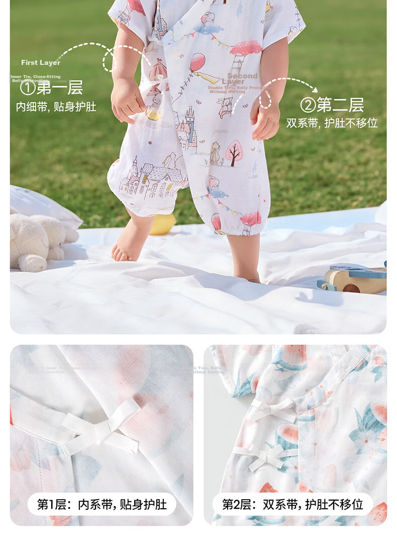 Betis Baby Clothes Summer Thin Newborn Short Sleeve Bamboo Cotton Gauze Romper Pajamas 9