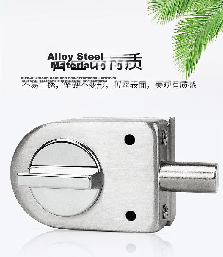 Auburn Bolt No-Drill Glass Door Bolt Lock Hotel Bathroom Single Door Floor Lock Toilet Floor Bolt 822 Silver 3