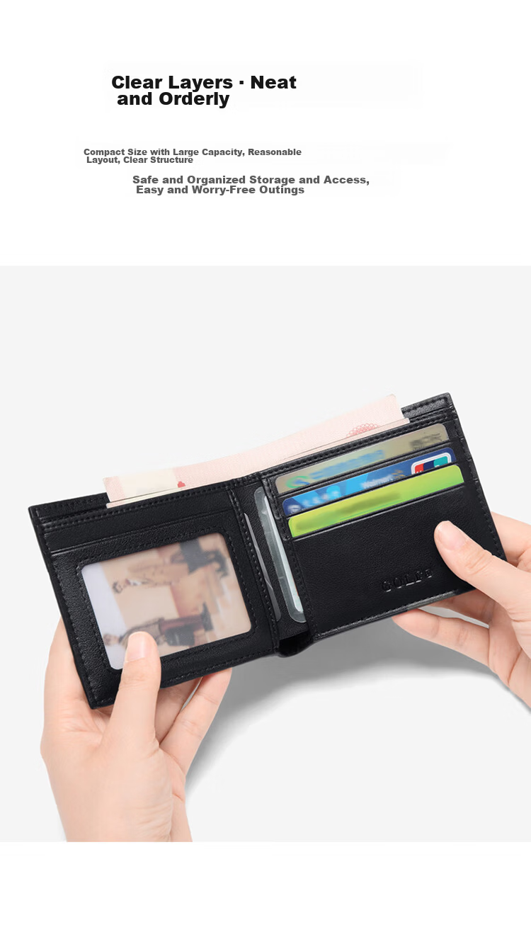 GOLF GOLF Men's Wallet Multi-card Short Wallet Men's Casual Card Holder Retro Printed Large Capacity Leather Clip Horizontal Ticket Clip Business Small Wallet 5V786386J Black 11