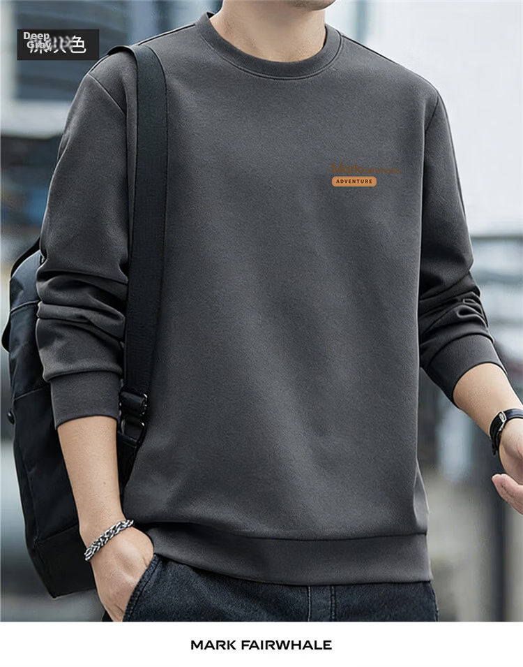 MARK FAIRWHALE Men's Sweatshirt Spring and Autumn Simple Versatile Long Sleeve T-Shirt Base Shirt Casual Jacket White L 15