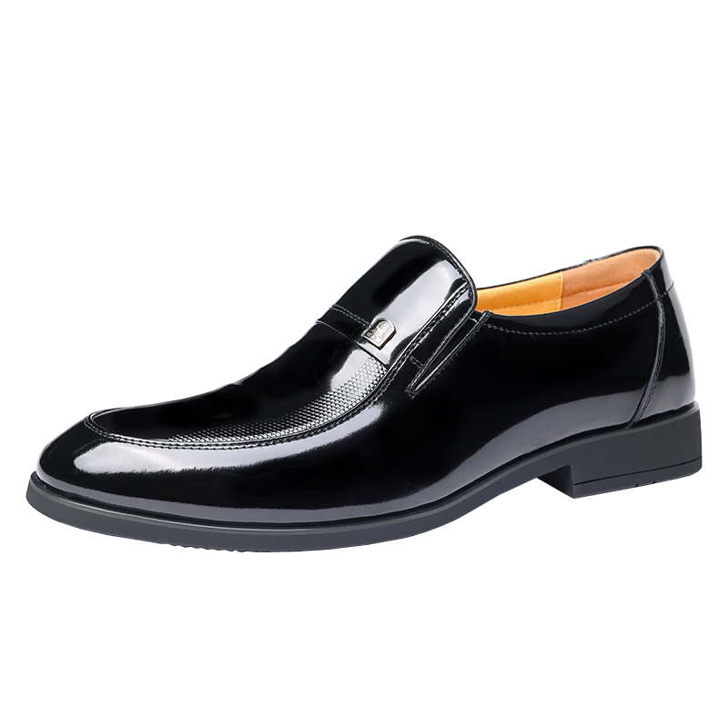LAORENTOU Men's Patent Leather Dress Shoes Slip-On Pointed Toe Wedding Groom Shoes LA13087 Black Size 38