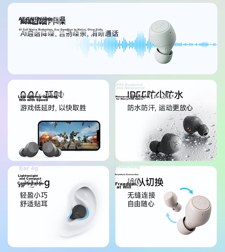 EDIFIER X3 Pro True Wireless Noise-Cancelling Bluetooth Headphones, Gaming Headset, Call Noise Reduction, Compatible with Apple, Huawei, Xiaomi, OPPO Phones, Cloud Rock White, Graduation Gift 3
