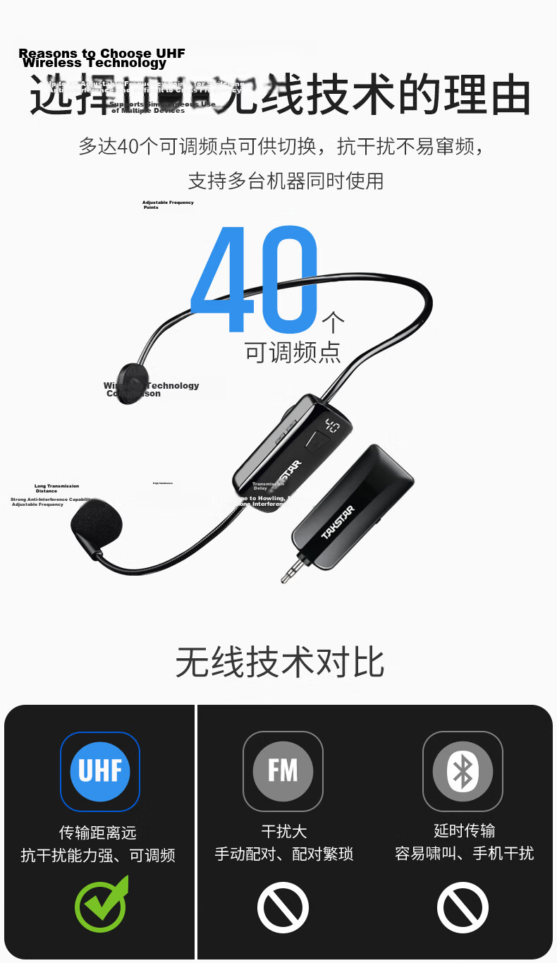 TAKSTAR HM-200W Wireless UHF Headset Microphone with Display - Beige, for Teaching, Tour Guide, Sales, Meetings, Portable Performances, and Street Vending 8