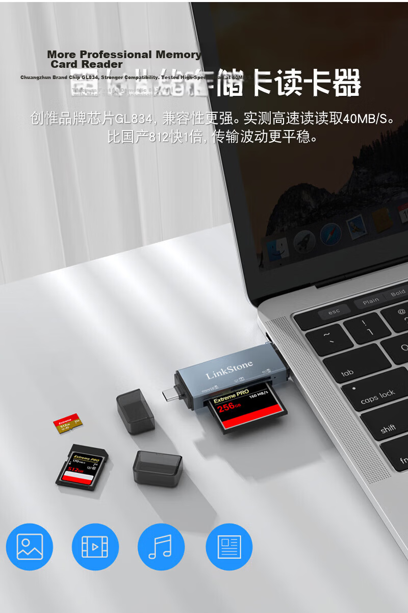 LinkStone Multi-Functional All-In Card Reader Type-C/USB High-Speed Supports SD/TF/CF/MS Camera Dash Cam Surveillance Memory Card Smartphone Storage Card 2