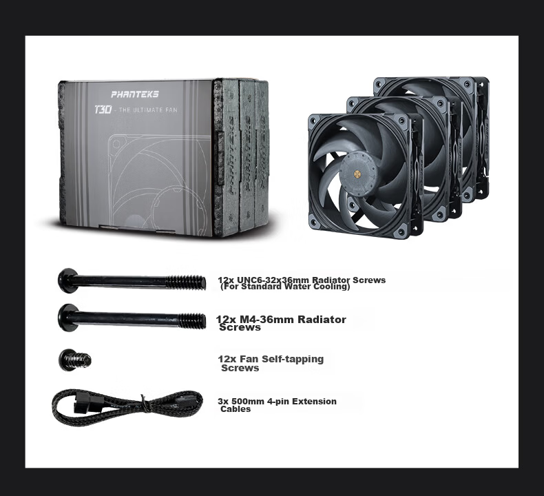 PHANTEKS T30 14cm High Air Pressure Industrial Cooling Fan 3-Pack (Vapo Bearing/Magnetic Levitation Motor/PWM Multi-Mode Adjustable/150,000 Hours) 15