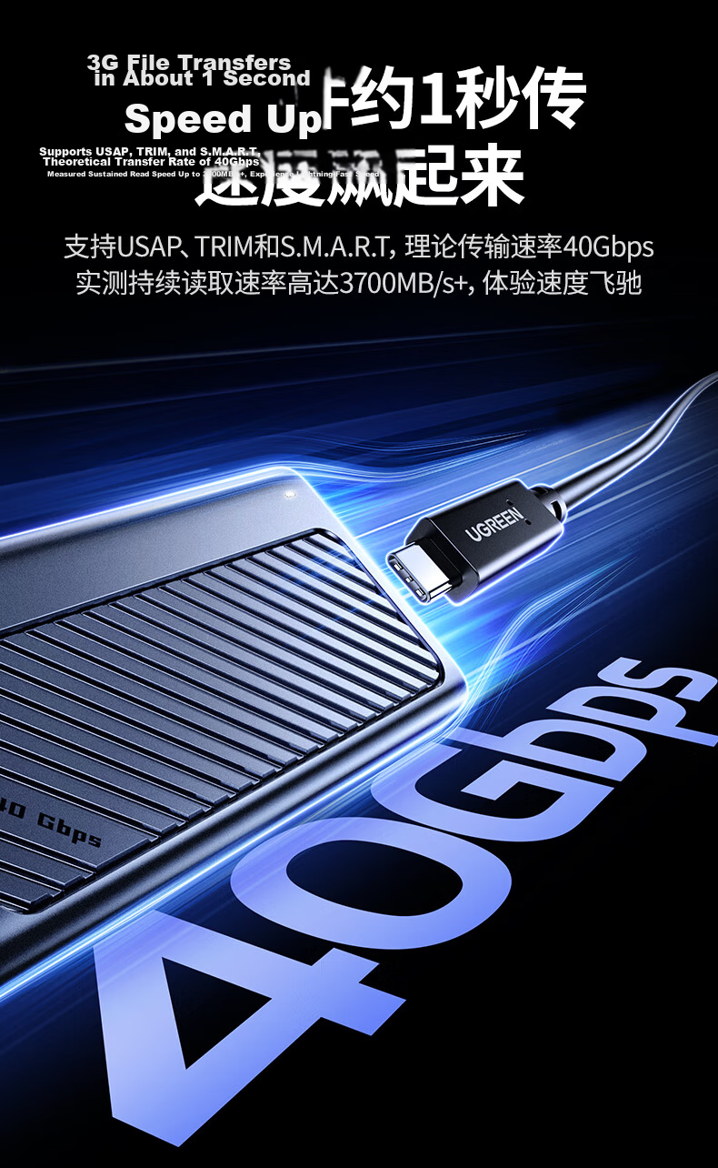 UGREEN USB4 M.2 NVMe External Hard Drive Enclosure, 40Gbps, Compatible with Thunderbolt 3/4, Suitable for Apple Mac Mini Laptop SSD External Solid State Drive 9