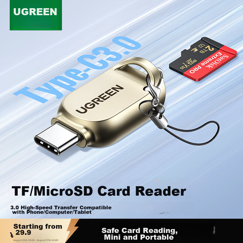 UGREEN Type-C to TF Card Reader USB-C Adapter for Apple iPhone 16/15, Computers, Tablets USB 3.0 High-Speed Micro SD Mini Card Reader Converter