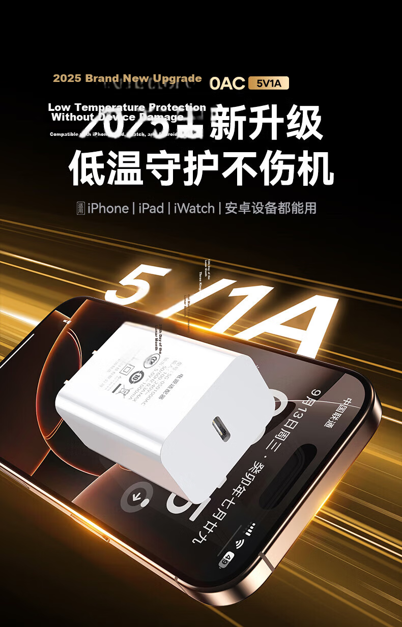 BIAZE 3C Certified 5V1A Charger Android Type-C Charger Compatible with Apple iPhone 16/14 5W Bluetooth Earphones Watch Toothbrush Speaker Low Power Adapter 1