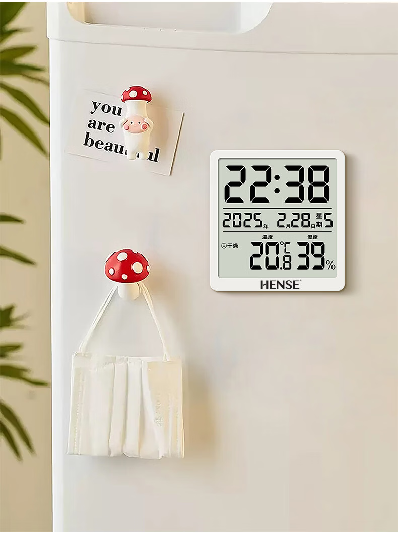 Hense Kitchen Magnetic Electronic Clock Refrigerator Thermometer Hygrometer Desktop Digital Clock Wall-Mountable HA3702 White Back-to-School Season 13