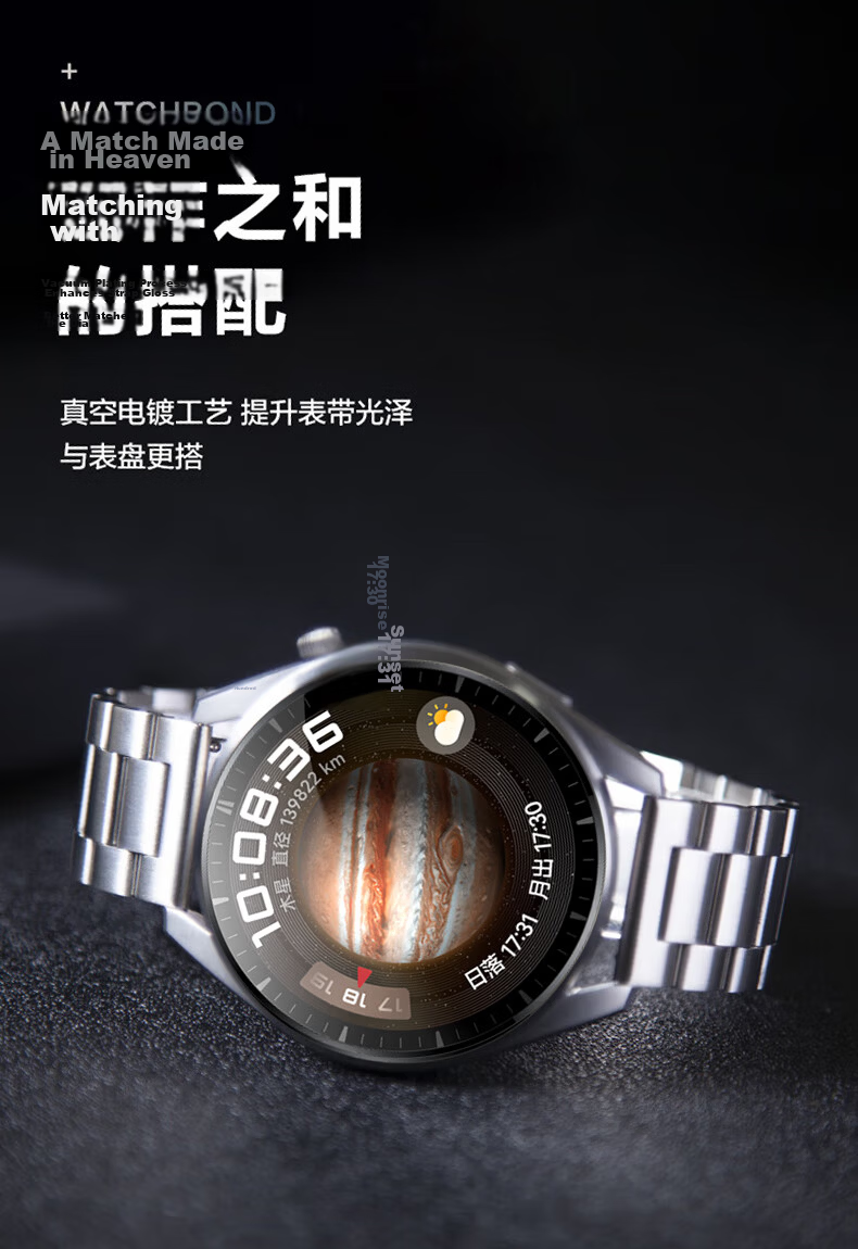 Watchbond Compatible with Huawei Watch Strap GT7Pro/6Pro, Steel Band for GT7/6/5/4/Pro, Stainless Steel Metal Three-Bead Porsche-Style Steel Band GT3Pro Strap 3