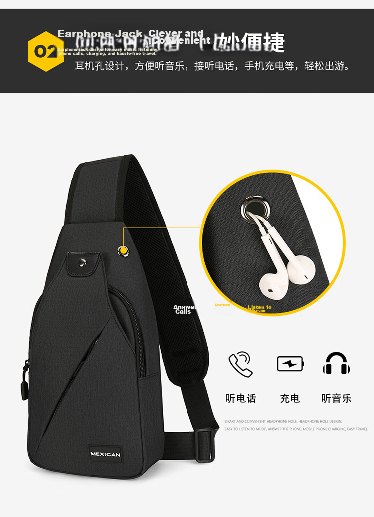 MEXICAN Men's Chest Bag Travel Casual Single Shoulder Crossbody Phone Waist Bag Canvas Backpack Cycling Student Commuter 7