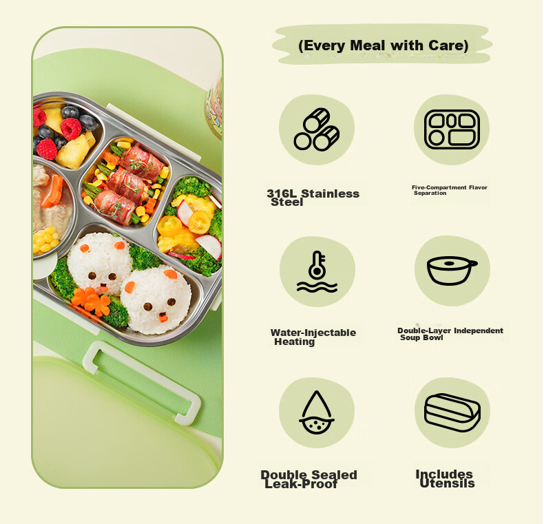 SUPOR Student Lunch Box Children's Bento Box 316L Stainless Steel Large Capacity Work Lunch Container 2