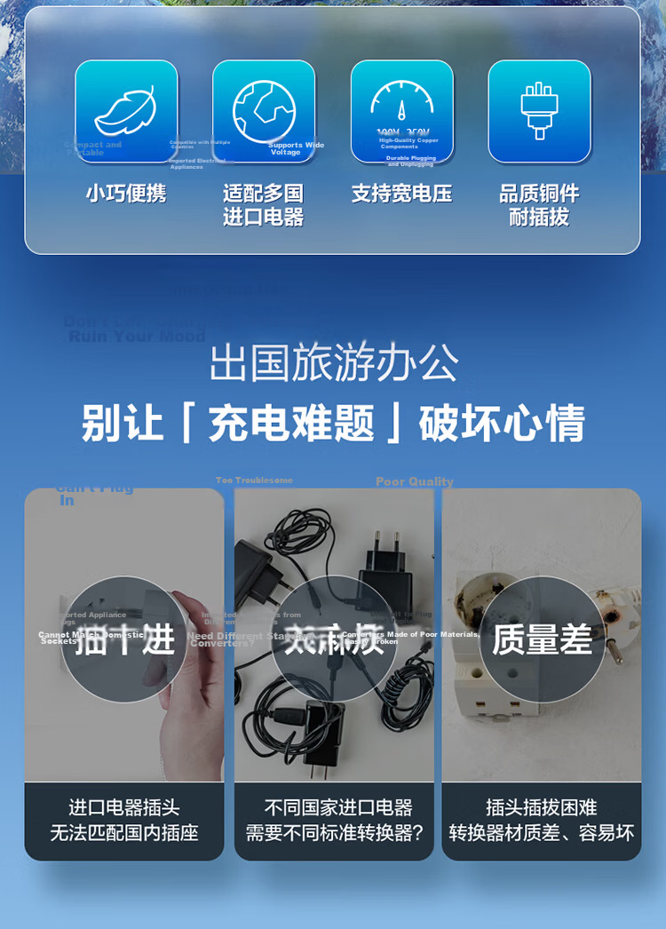 BULL US Standard Travel Power Adapter/Converter Plug Suitable for USA, Canada, Japan And Other Countries, And Some Regions in China GN-905A without Switch 2