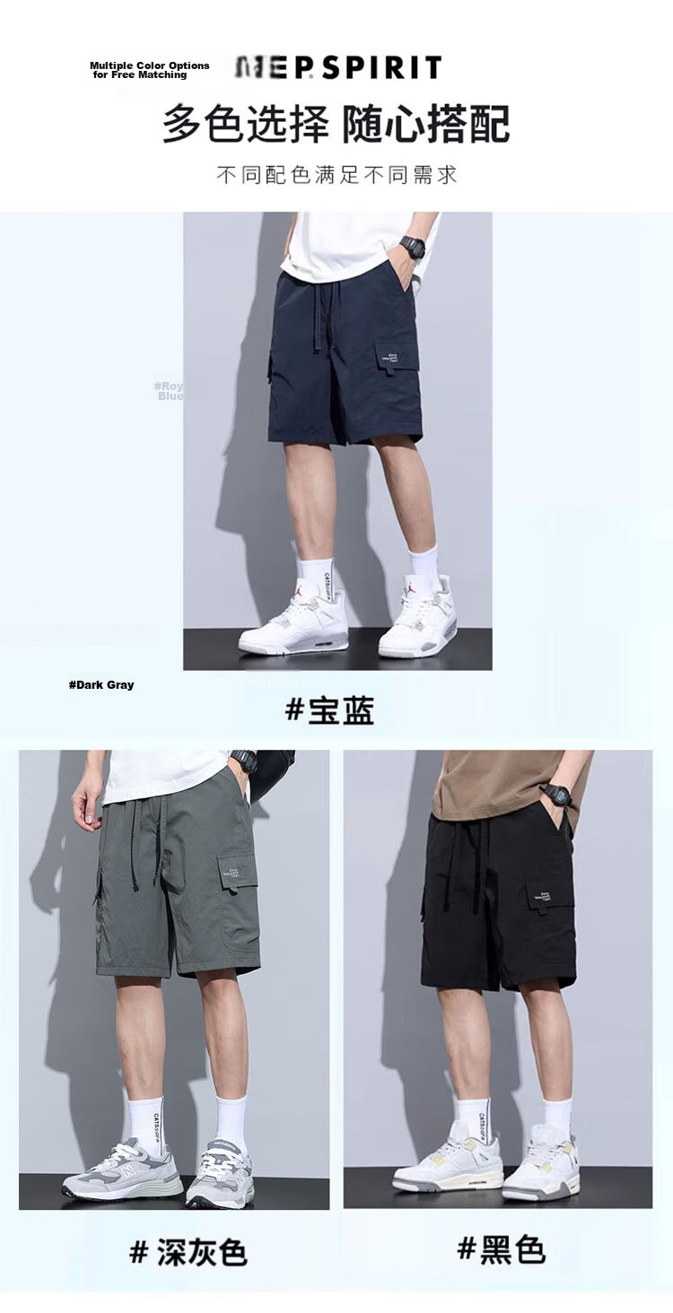 JEEP SPIRIT Men's Summer Thin Loose Workwear Ice Silk Shorts American Casual Five-Point Pants Royal Blue M 5