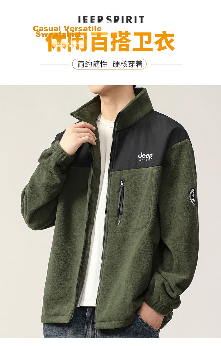 JEEP SPIRIT Men's Jacket, Autumn And Winter Sweatshirt, Men's Fleece Casual Cardigan, Fleece Clothing, Navy Blue, Size L 1