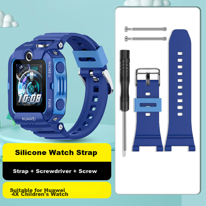 Freeson Replacement Silicone Strap with Screws and Nuts Set for Huawei Children’s Watch 4X/5Pro/3X Smart Video Call Watch, Blue